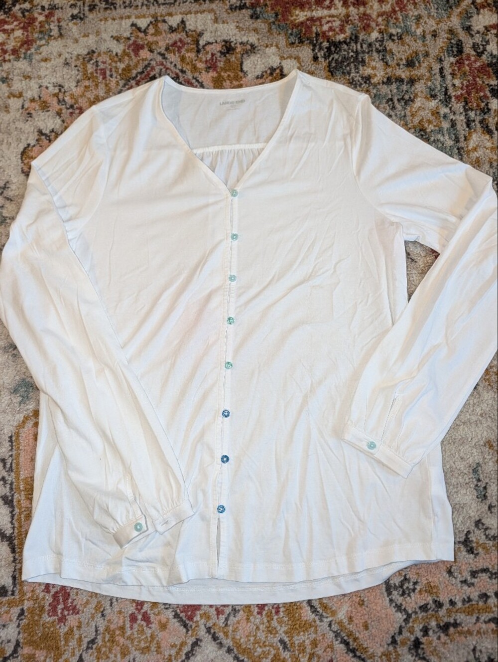 Lands' End Women's M/T White Button-Front Shirt So Soft Tall Fit Casual Simple